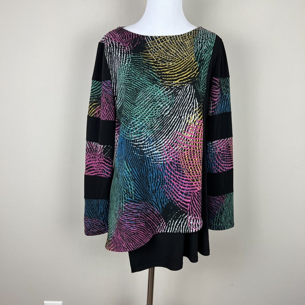 IC BY CONNIE K COLLECTION Tunic Top Women Medium Mixed Media Asymmetrical Draped